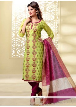 Brilliant Green Chanderi Churidar Designer Suit