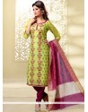 Brilliant Green Chanderi Churidar Designer Suit