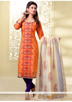 Imperial Lace Work Chanderi Orange Churidar Designer Suit