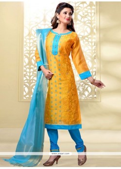 Wonderous Chanderi Yellow Churidar Designer Suit