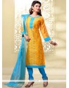 Wonderous Chanderi Yellow Churidar Designer Suit