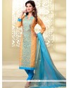 Piquant Blue And Mustard Churidar Designer Suit