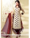 Winsome Beige And Maroon Resham Work Chanderi Churidar Designer Suit