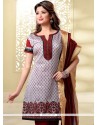 Tiptop Resham Work Grey And Maroon Chanderi Churidar Designer Suit