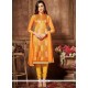 Subtle Lace Work Orange Churidar Designer Suit