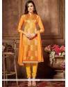 Subtle Lace Work Orange Churidar Designer Suit