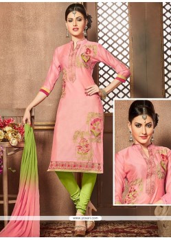 Classical Pink Embroidered Work Cotton Churidar Designer Suit