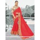 Attractive Viscose Red Zari Work Classic Designer Saree