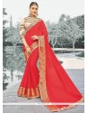 Attractive Viscose Red Zari Work Classic Designer Saree