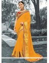 Incredible Mustard Lace Work Viscose Classic Designer Saree