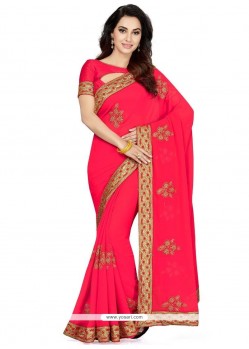 Engrossing Hot Pink Embroidered Work Classic Saree