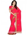 Engrossing Hot Pink Embroidered Work Classic Saree