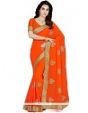 Monumental Orange Embroidered Work Faux Chiffon Designer Saree