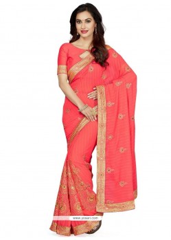 Patch Border Faux Chiffon Classic Designer Saree In Rose Pink
