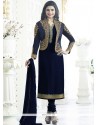 Prachi Desai Embroidered Work Navy Blue Churidar Designer Suit