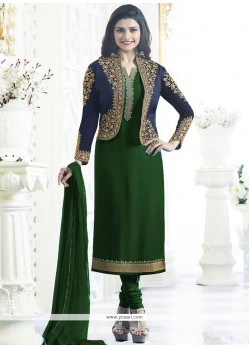 Prachi Desai Green Sequins Work Churidar Designer Suit