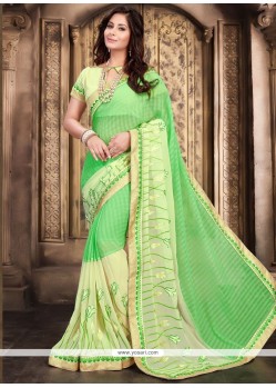 Sea Green Embroidered Work Faux Georgette Classic Saree