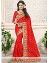 Customary Faux Georgette Red Classic Saree