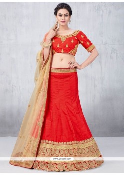 Gilded Red Lace Work Art Silk Lehenga Choli