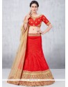 Gilded Red Lace Work Art Silk Lehenga Choli