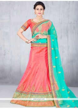 Heavenly Lace Work Peach Lehenga Choli