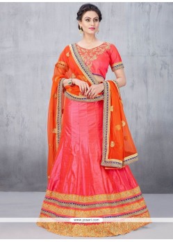 Cute Lace Work Peach Lehenga Choli