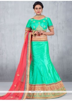 Impressive Sea Green Lace Work Lehenga Choli