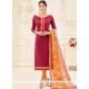 Integral Lace Work Cotton Maroon Churidar Suit