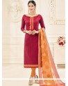 Integral Lace Work Cotton Maroon Churidar Suit