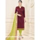 Lace Cotton Churidar Suit In Maroon