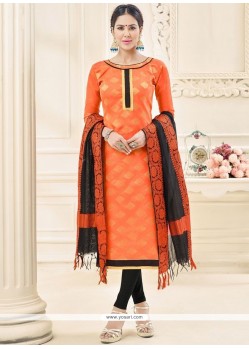 Impressive Lace Work Cotton Orange Churidar Suit