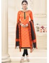 Impressive Lace Work Cotton Orange Churidar Suit