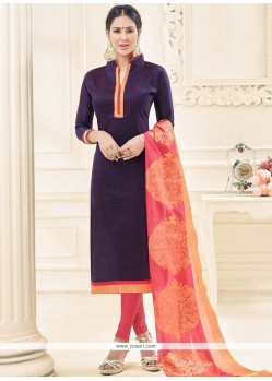 Fine Cotton Purple Lace Work Churidar Suit
