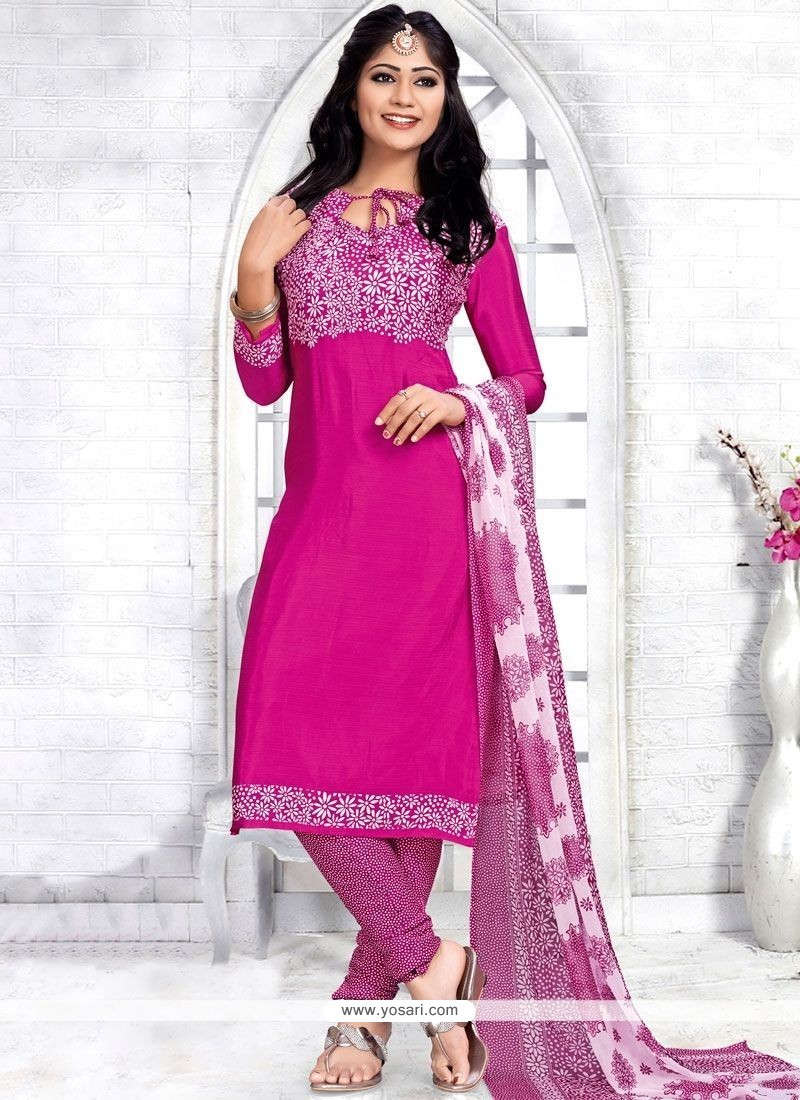 Buy Gilded Hot Pink Faux Chiffon Churidar Suit | Churidar Salwar Suits