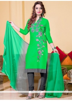 Invaluable Green Embroidered Work Leon Churidar Suit