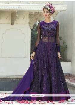Demure Purple Resham Work Art Silk Designer Long Lehenga Choli