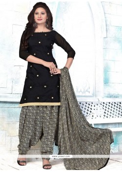 Adorning Embroidered Work Cotton Black Punjabi Suit