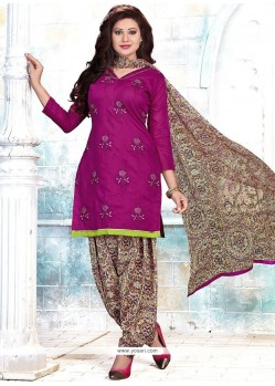 Princely Embroidered Work Pink Cotton Punjabi Suit