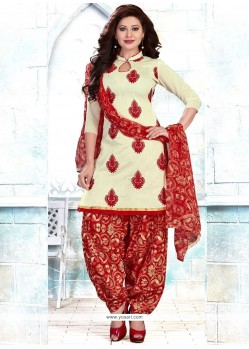 Capricious Chanderi Cream Embroidered Work Punjabi Suit