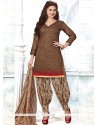 Sunshine Embroidered Work Brown Chanderi Punjabi Suit