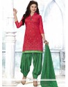 Tempting Embroidered Work Red Punjabi Suit