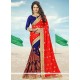 Praiseworthy Navy Blue And Red Embroidered Work Half N Half Designer Saree