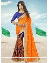 Brilliant Mustard And Navy Blue Embroidered Work Half N Half Saree