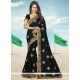 Exotic Black Patch Border Work Faux Crepe Designer Saree