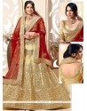 Swanky Banglori Silk Cream Embroidered Work Lehenga Choli