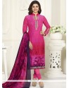 Piquant Hot Pink Embroidered Work Cotton Churidar Suit