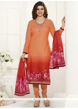 Honourable Cotton Orange Embroidered Work Churidar Suit