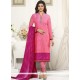 Embroidered Cotton Churidar Suit In Pink