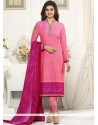 Embroidered Cotton Churidar Suit In Pink