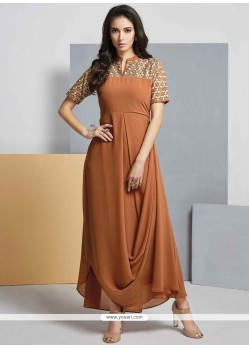 Captivating Embroidered Work Brown Faux Georgette Designer Kurti